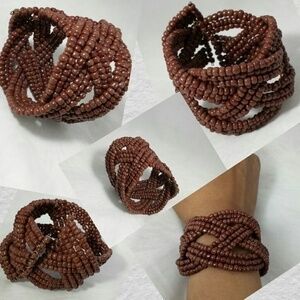 Vintage Braided Beads Chunky Cuff Bracelet